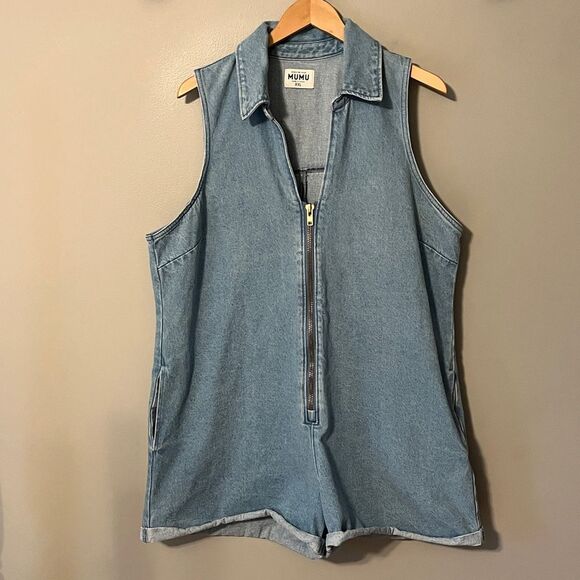 Show Me Your Mumu Reno Denim Romper in Blue Stream Size XXL - Picture 4 of 15